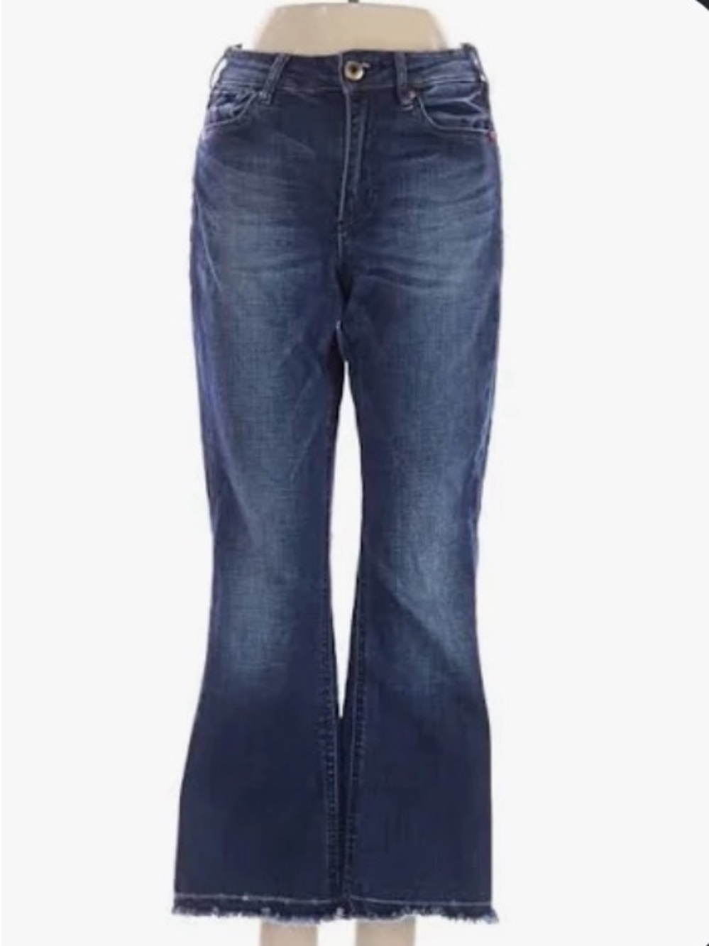 Scotch & Soda Dark Blue Cropped Frayed-Hem Jeans